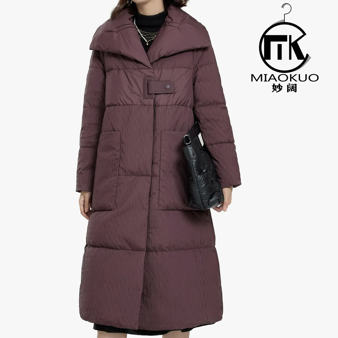 37-089【巴黎风情】90白鸭绒气质立领大翻领大A字版时尚女款羽绒服