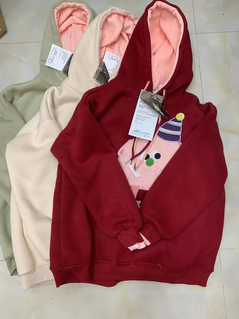 海绵宝宝加绒加厚宽松百搭保暖连帽拼色卫衣