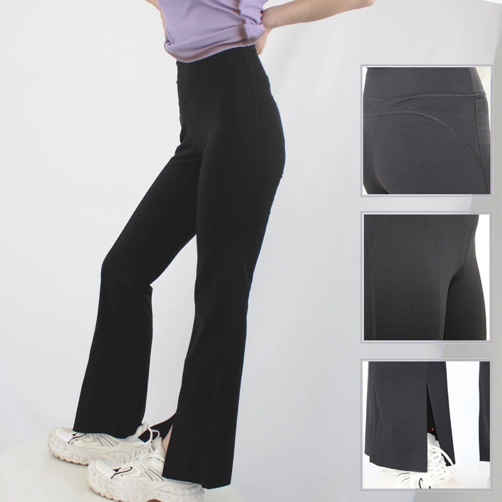 女款高腰微喇开叉休闲薄款打底裤时尚修身显瘦弹力瑜伽服