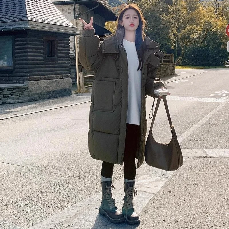 A大码女装冬季中长款加厚棉服棉衣女胖mm韩版宽松连帽保暖外套