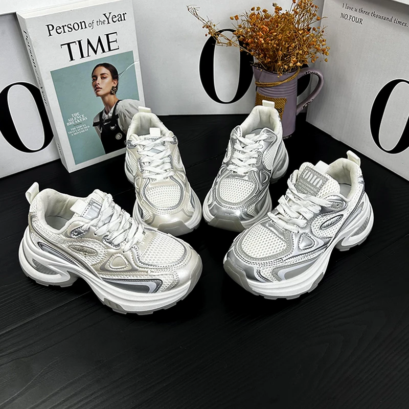 老爹鞋女2024新款夏季网面鞋透气薄款运动鞋厚底增高百搭小白鞋潮