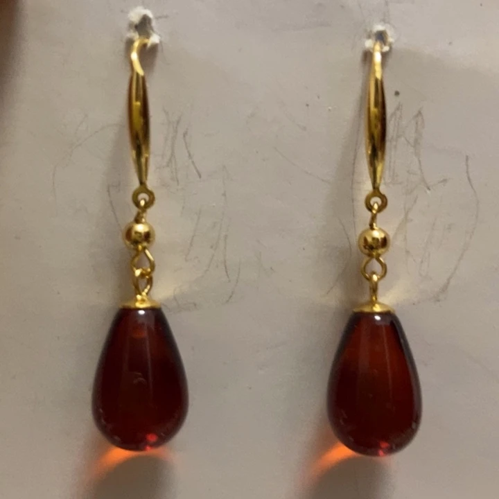 血珀耳饰银S925镶嵌琥珀