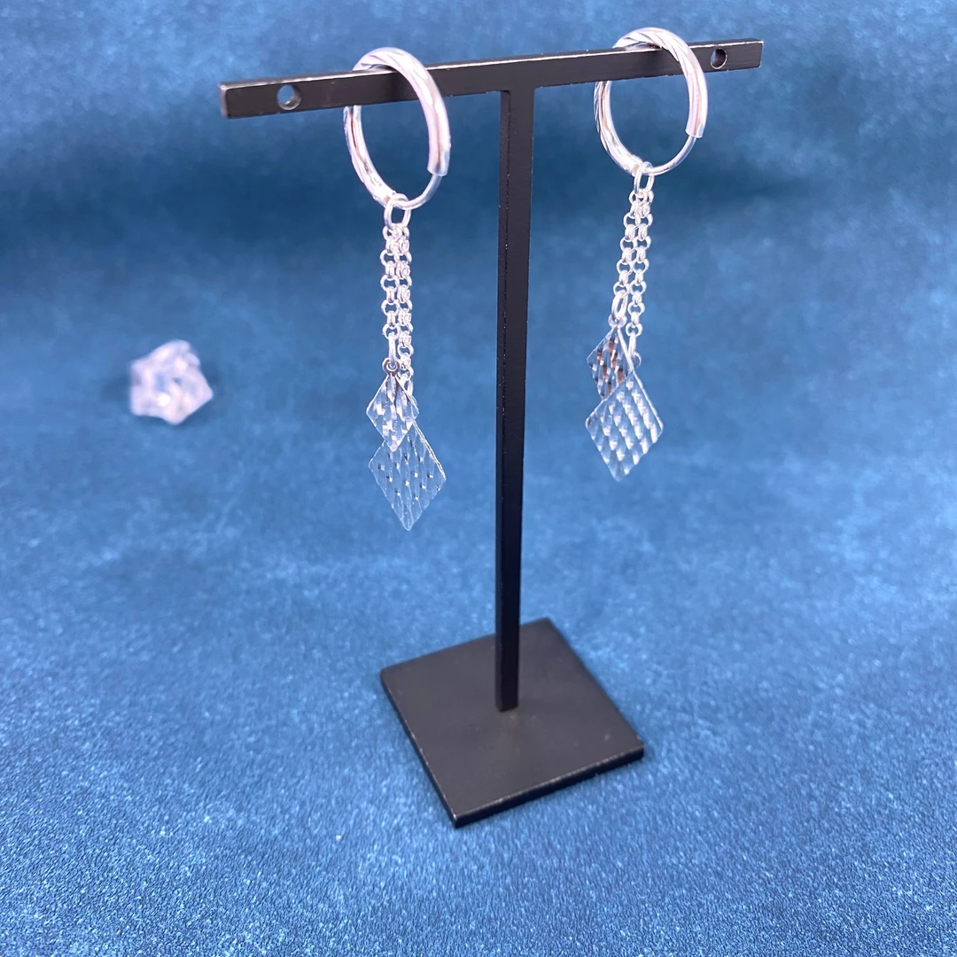 足银耳饰 足银菱形耳圈轻奢穿搭配饰正品银耳环999银女正品纯银