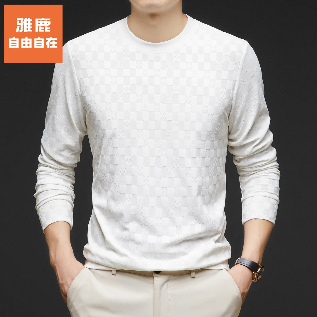 雅鹿•自由自在男士卫衣春秋设计师款休闲薄款圆领长袖t恤男上衣