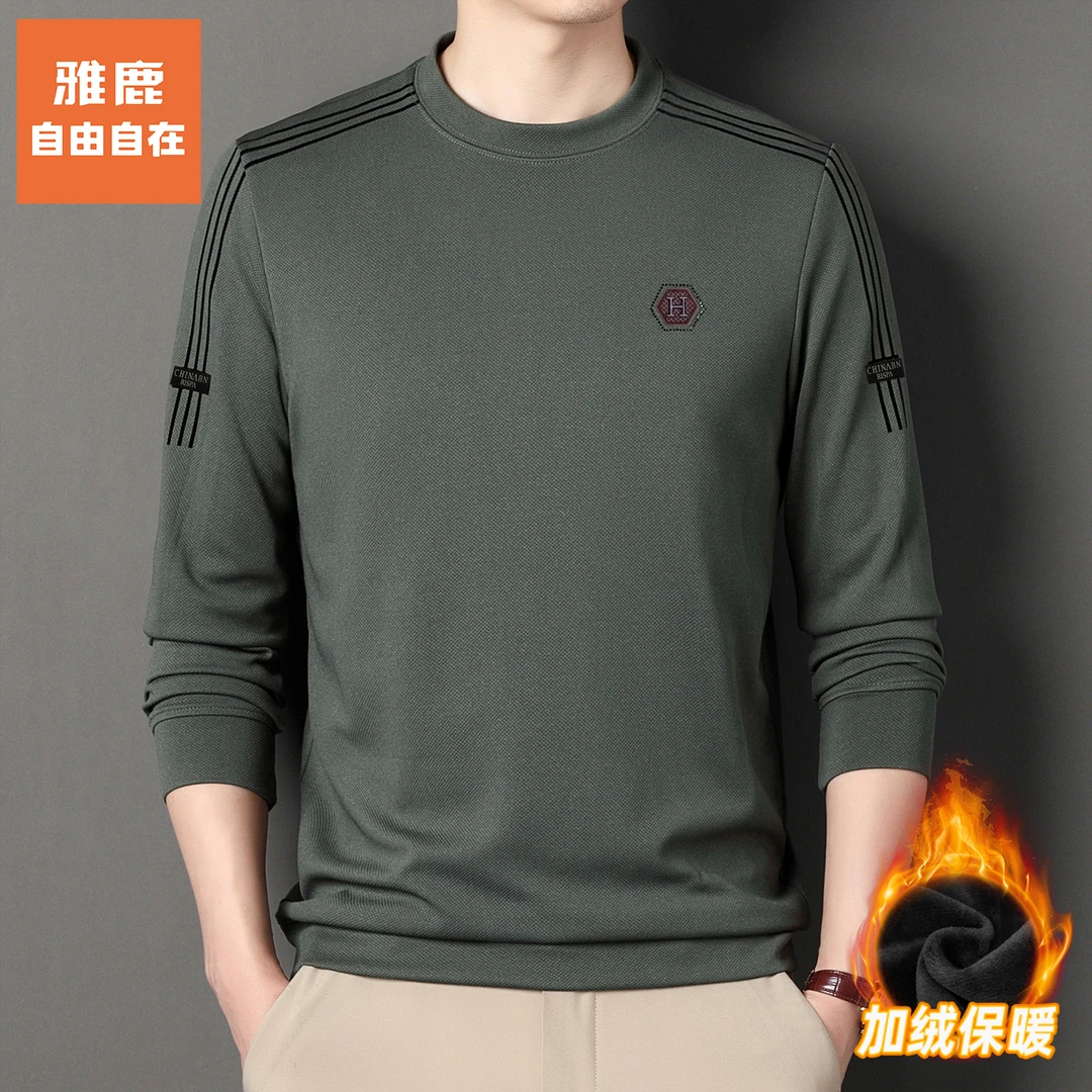 雅鹿•自由自在男士卫衣冬季加绒保暖宽松休闲圆领长袖t恤衫男上衣