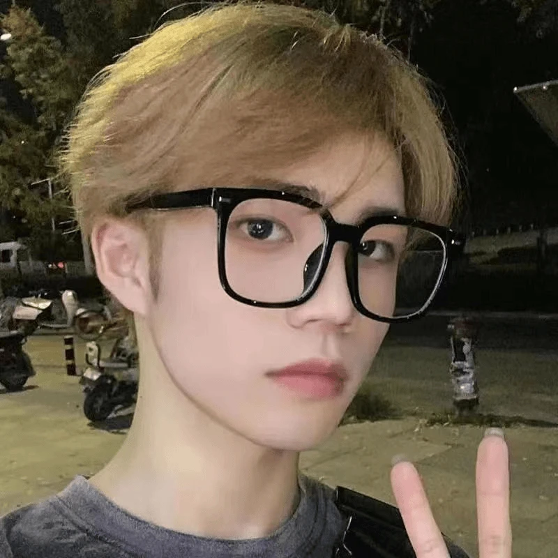 素颜早八人大框高颜值亮黑色框女防蓝光平光镜可配度数近视眼镜男