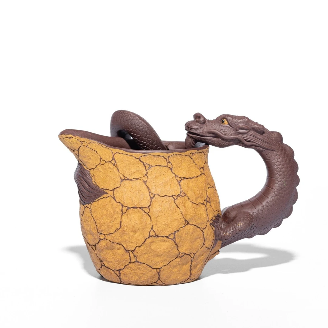 紫砂臻品《龙吟公道》杯紫砂杯#紫泥粉浆280cc全手工拍打