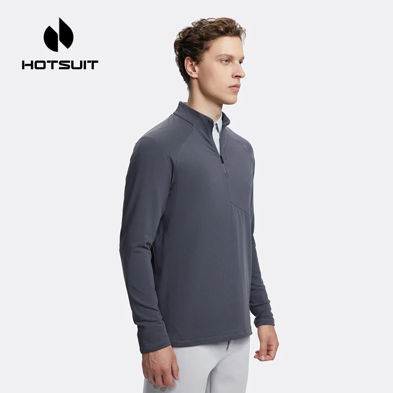 HOTSUIT/后秀长袖T恤男外穿保暖立领格绒秋冬休闲加厚户外骑行服