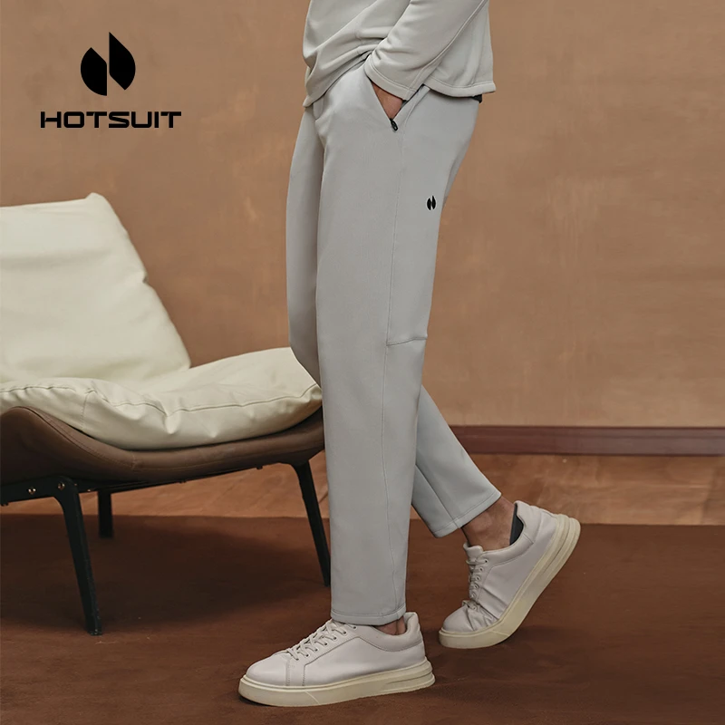 HOTSUIT/后秀休闲裤男士秋新款运动格绒针织长裤直筒polo暖壳裤子