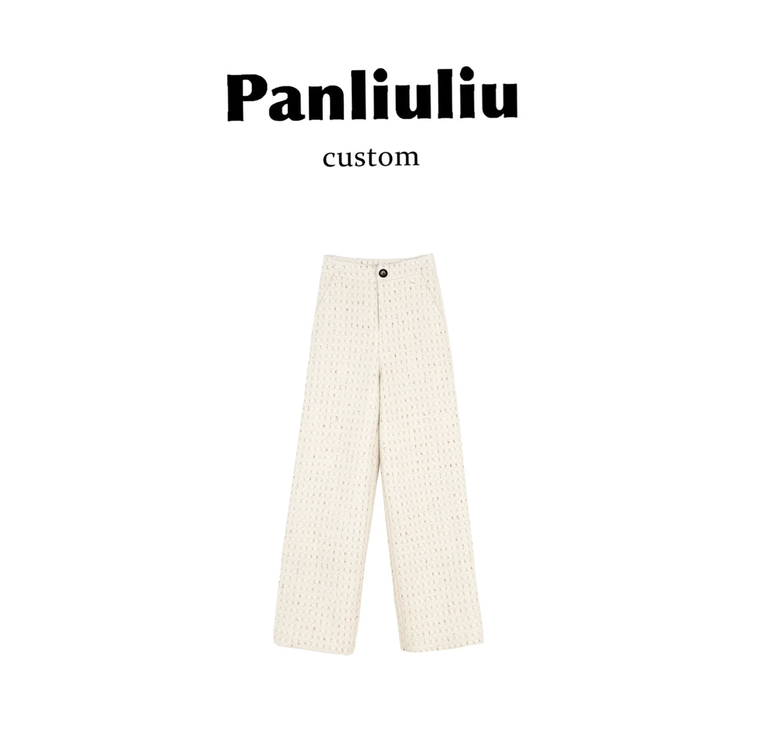 Panliuliu&【茉莉奶盖】时尚轻奢法式设计高腰直筒裤子L81222