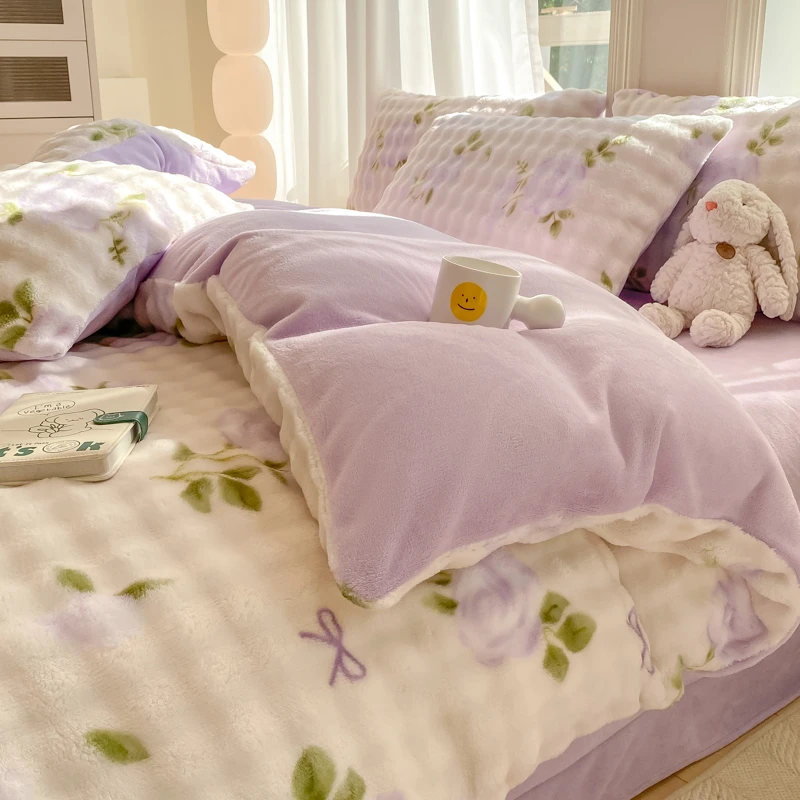 新款加绒加厚四件套直播爆款云朵泡泡绒四件套学生宿舍保暖四件套