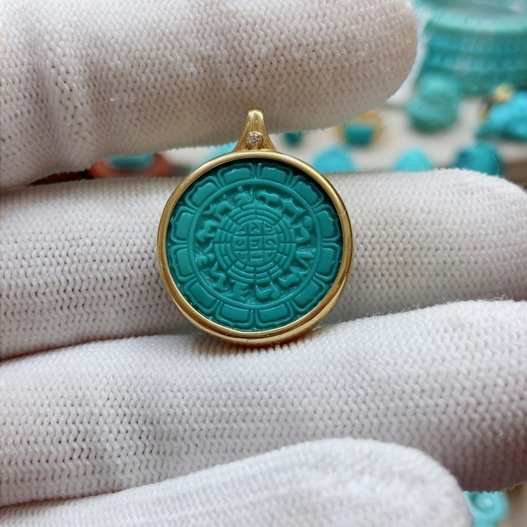 绿松石珠子18K金镶嵌