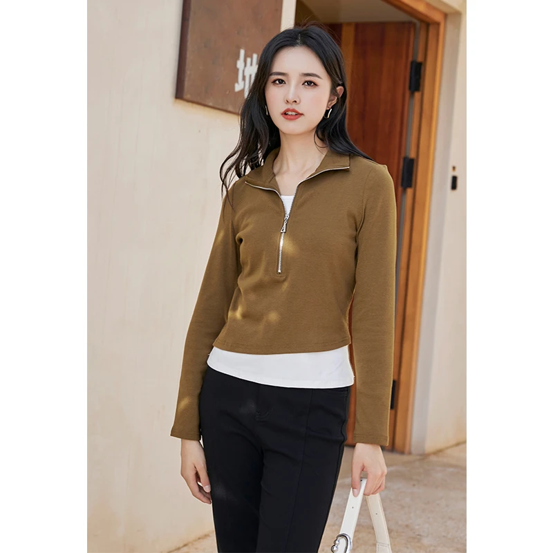 朵以2023秋装新款时尚百搭假两件套头休闲连帽针织衫38DQ318051