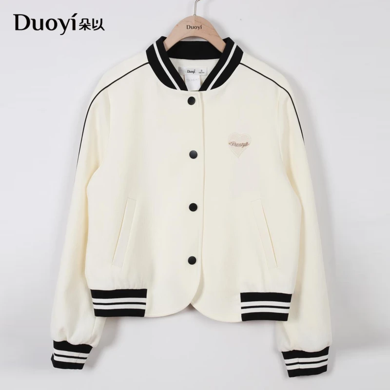 朵以2024春新款撞色长袖棒球服外套时尚圆领上衣短款39DC408007