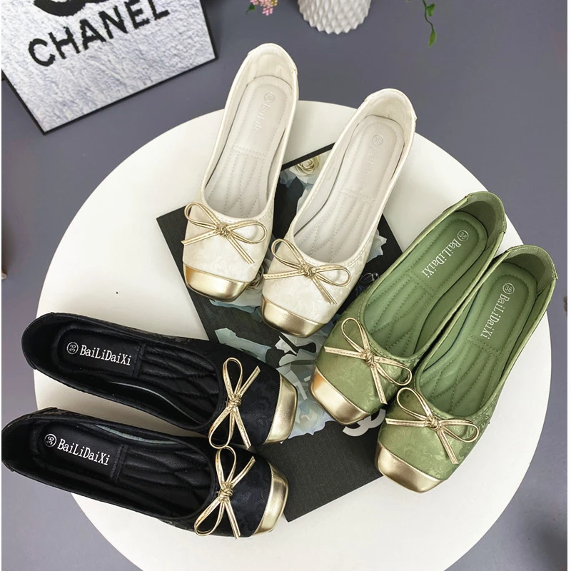 秋季新品2024浅口舒适时尚百搭软底平底鞋女鞋夏季蝴蝶结单鞋韩版