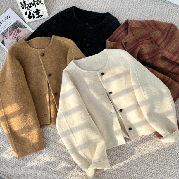 ［容容定制］新款韩版百搭修身显瘦时尚美拉德色系短外套开衫 51042