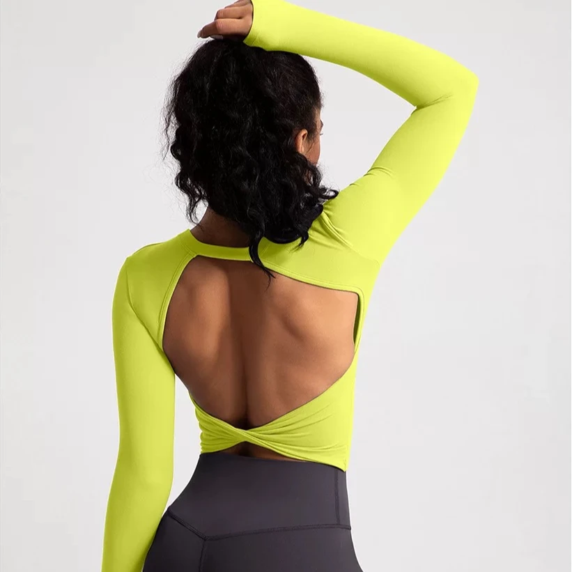 LU家镂空美背瑜伽服女长袖裸感紧身跑步运动健身上衣CX59