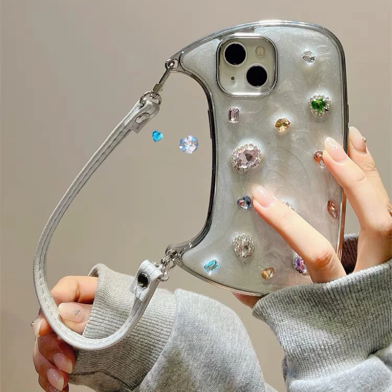奢华立体宝石手提包式适用苹果15挂绳手机壳15pro高级新款14全包