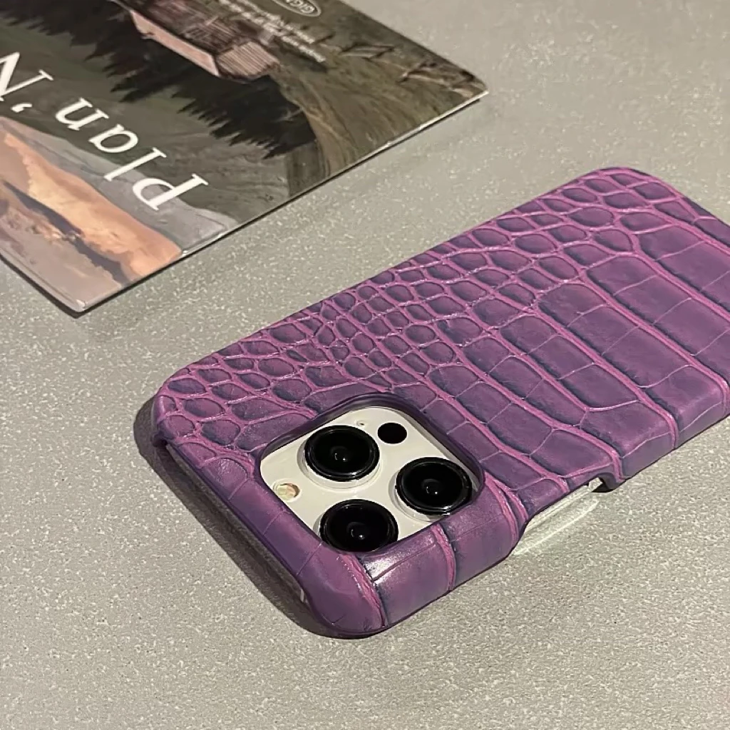 高贵深紫鳄鱼纹适用iPhone15promax手机壳14新款13硬壳创意15女款