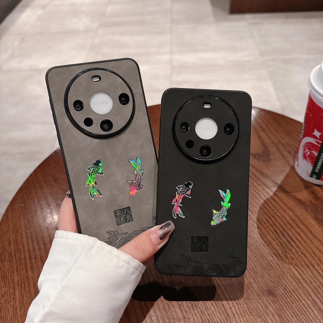 镭射锦鲤适用华为mate60pro手机壳P50pro全包mate50男女款防摔套