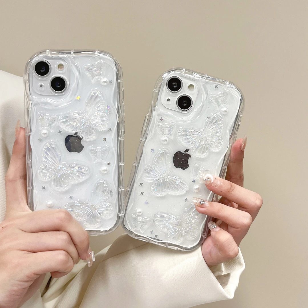 奶油边立体蝴蝶适用iPhone14promax手机壳13新款超仙全包12/11女