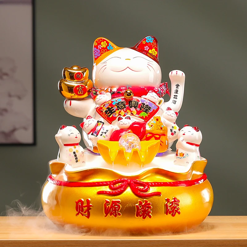招财猫流水摆件高端创意循环水缸 新款室内玄关客厅办公室造景观