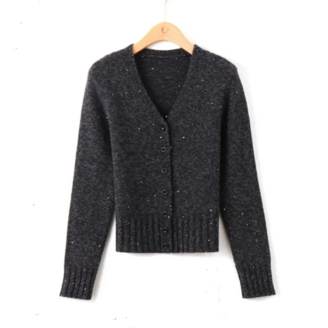 2024新款v领百搭女装纯色针织冬季气质休闲宽松百搭毛衣