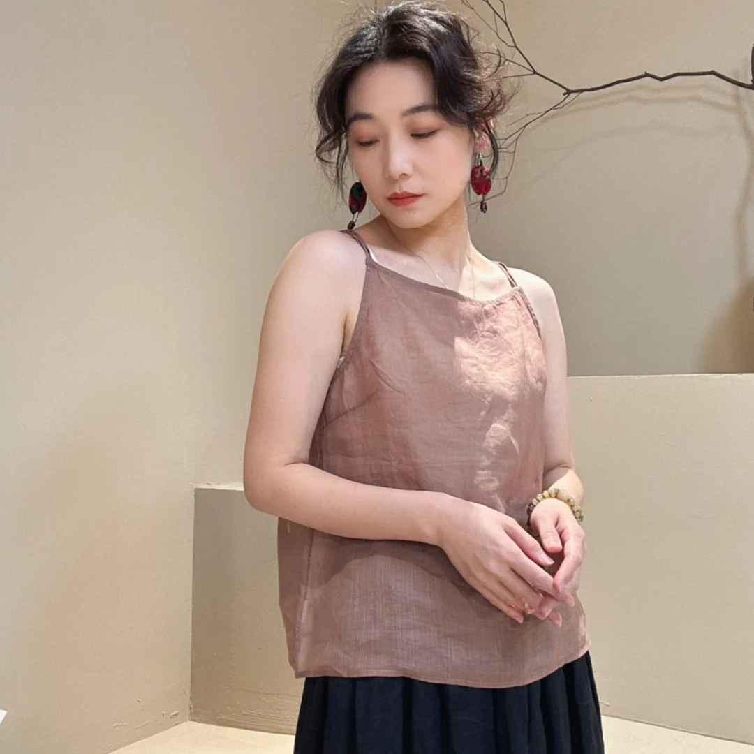 女显瘦休闲薄款百搭吊带宽松圆领中国风文艺气质纯色中式无袖时尚