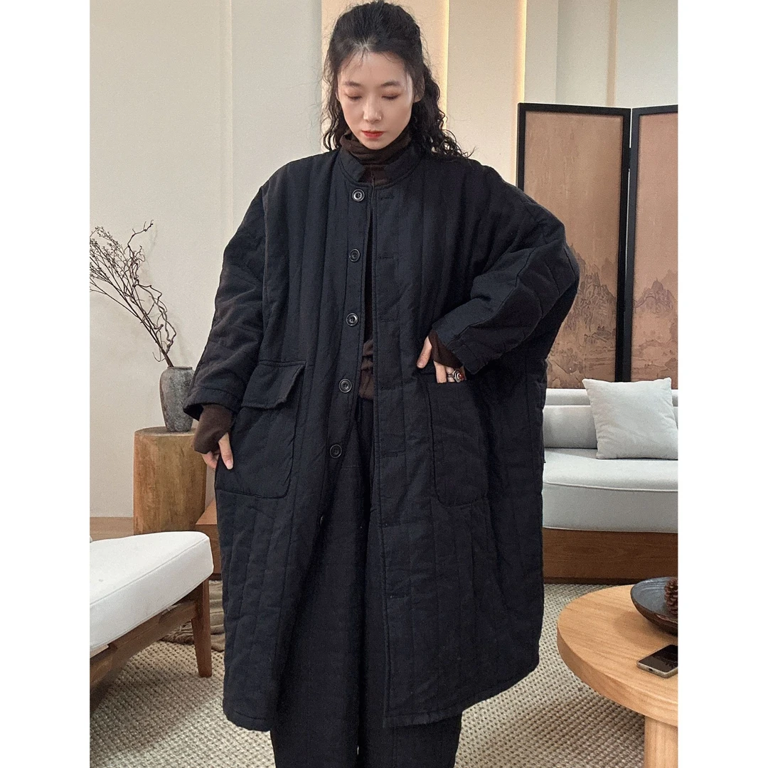 冬季新款加宽加大女士落肩复古宽松棉衣加厚休闲文艺秋冬百搭外套