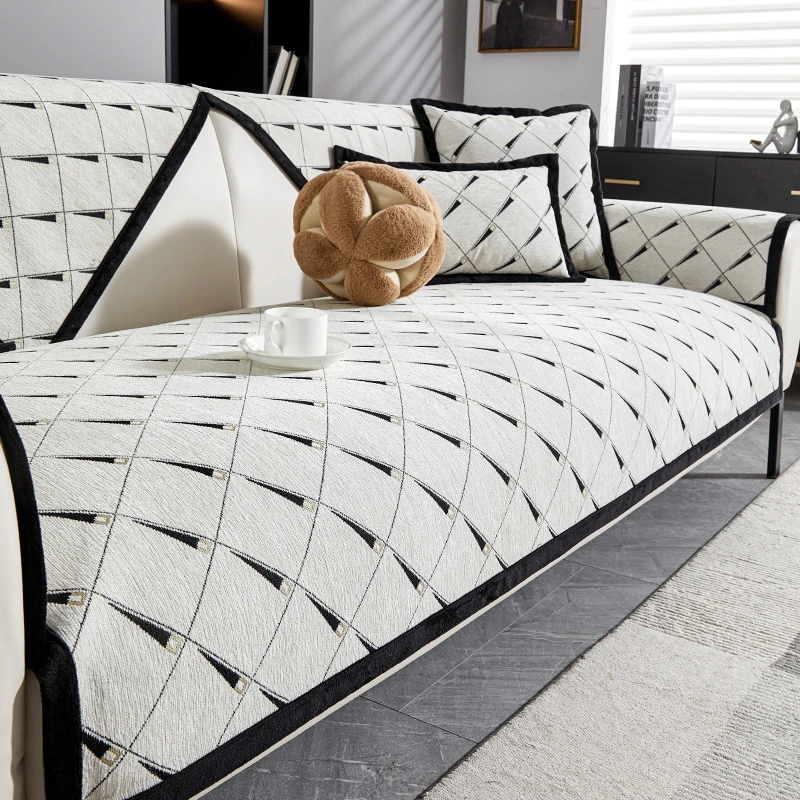 （流心雨）雪尼尔沙发垫四季通用现代简约沙发坐垫防滑皮沙发套罩