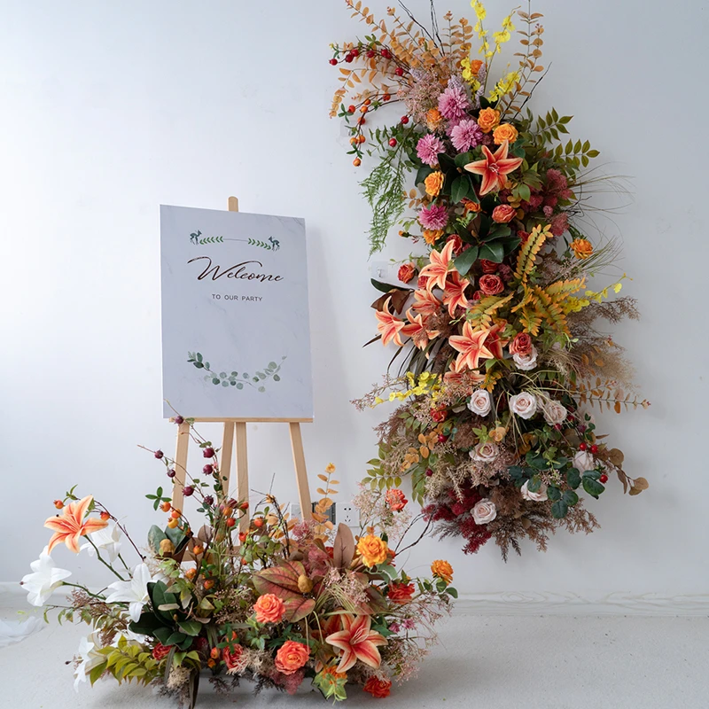 秋色婚礼壁挂装饰仿真花艺 舞台KT板背景装饰地排花成品仿真假花