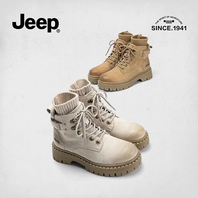 JEEP/吉普复古英伦风马丁靴秋冬款厚底增高小个子炸街短靴/大黄靴