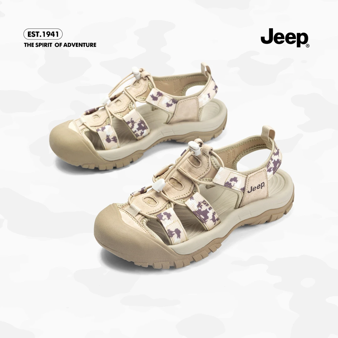 JEEP/吉普厚底包头运动凉鞋女2023新款迷彩镂空沙滩洞洞罗马凉鞋