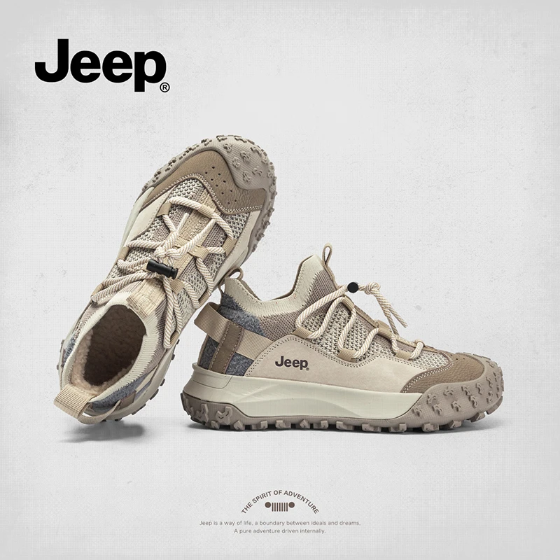 Jeep吉普2025秋冬防滑休闲鞋徒步耐磨潮流加绒百搭低帮户外登山鞋