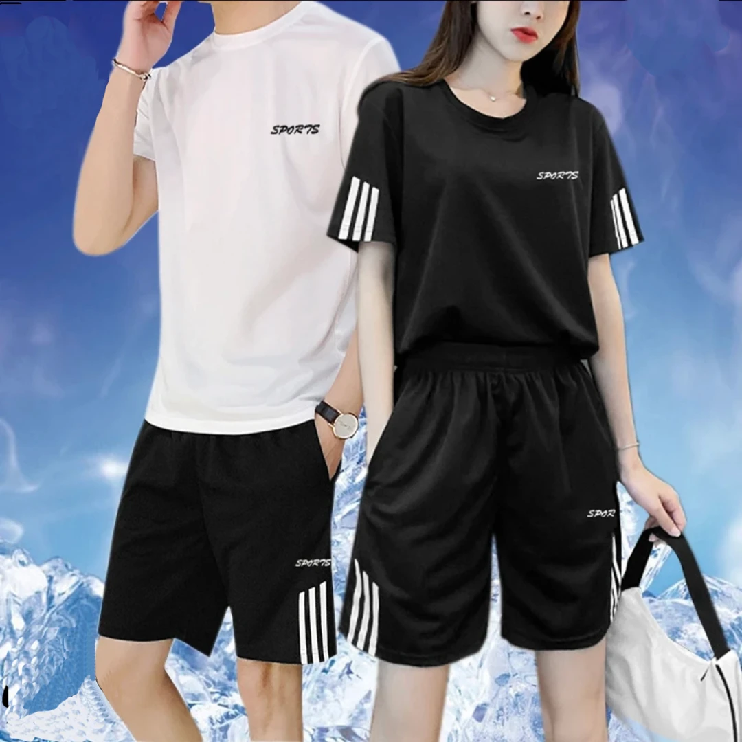 男女同款情侣运动速干网眼休闲套装夏季薄款运动服男士训练透气