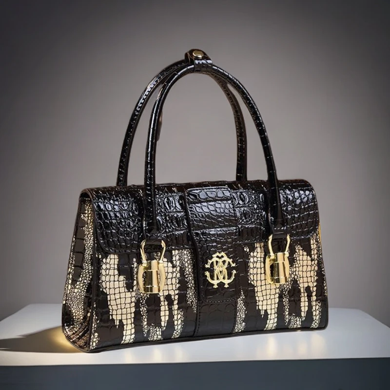 轻奢时尚小众女士手提包包鳄鱼纹百搭质感肩包手拎包黑色斜跨包