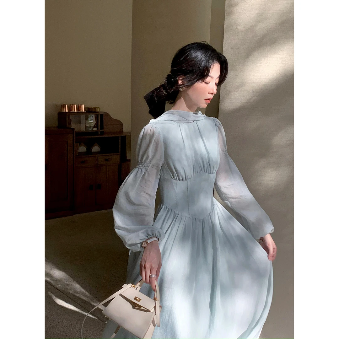 LZ02308鹿阿姨卓叔叔◆「仙女裙」轻奢法式千金风连衣裙高级感冬季长