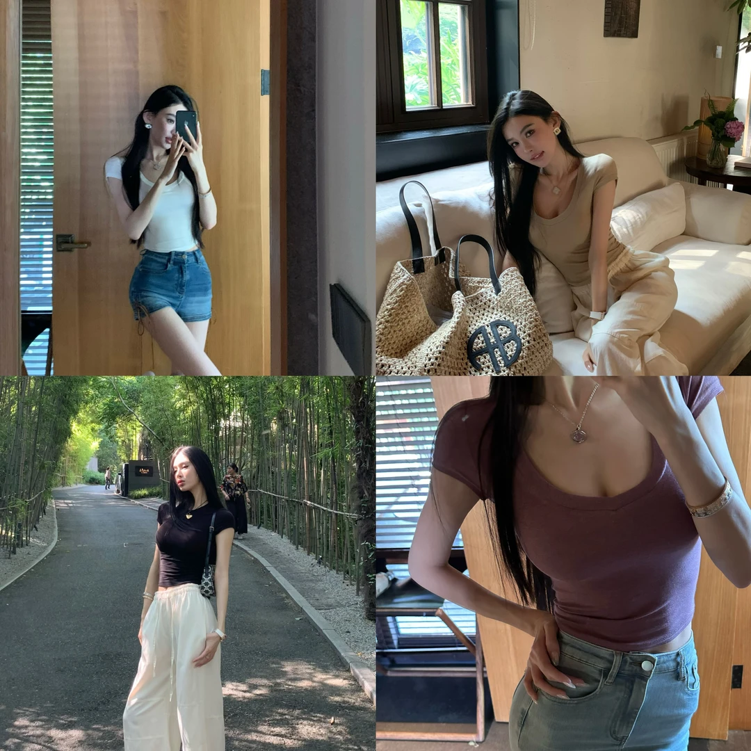 FBB limit夏季新款四种版型正肩T恤醋酸桑蚕丝混纺上衣D241374A