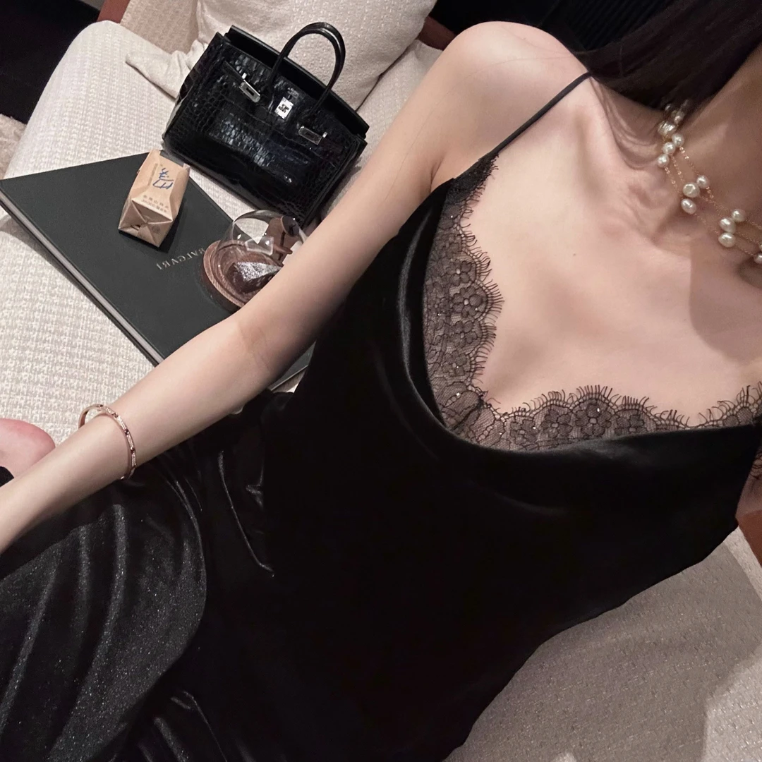 FBB limit温柔性感丝绒吊带女蕾丝拼接高密丝绒吊带D234006C