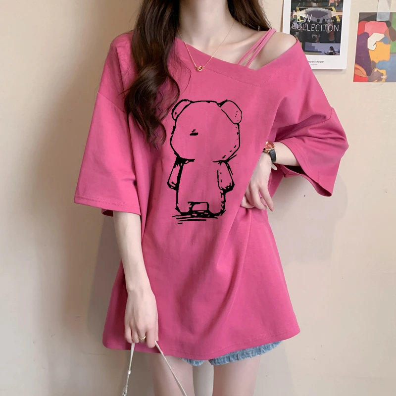 夏季时尚大码女装2024爆款韩版宽松中长款显瘦百搭设计感短袖T恤