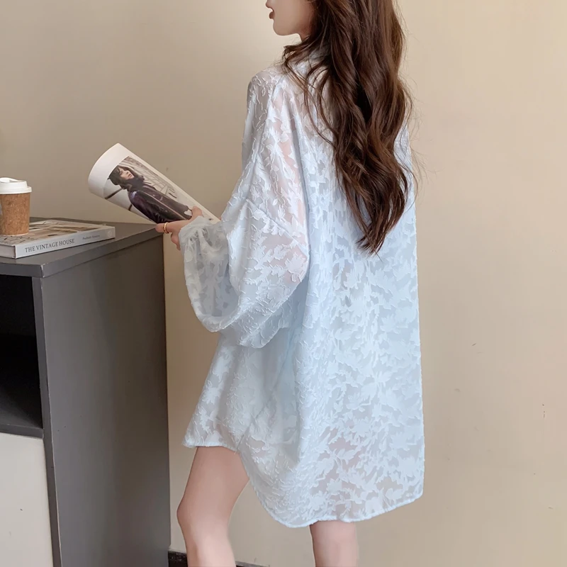 韩版设计感防晒衬衫外套女2024春夏新款时尚洋气高级感中长款衬衣