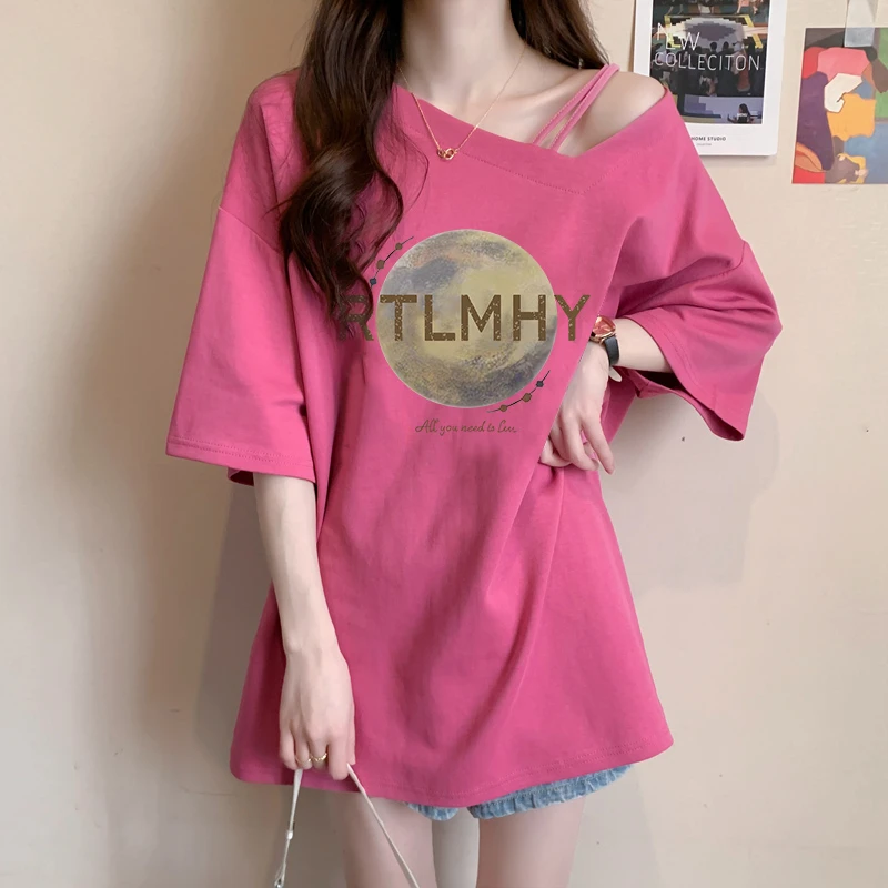 夏季纯棉短袖T恤女2024新款爆款宽松大码洋气设计感纯欲风上衣ins