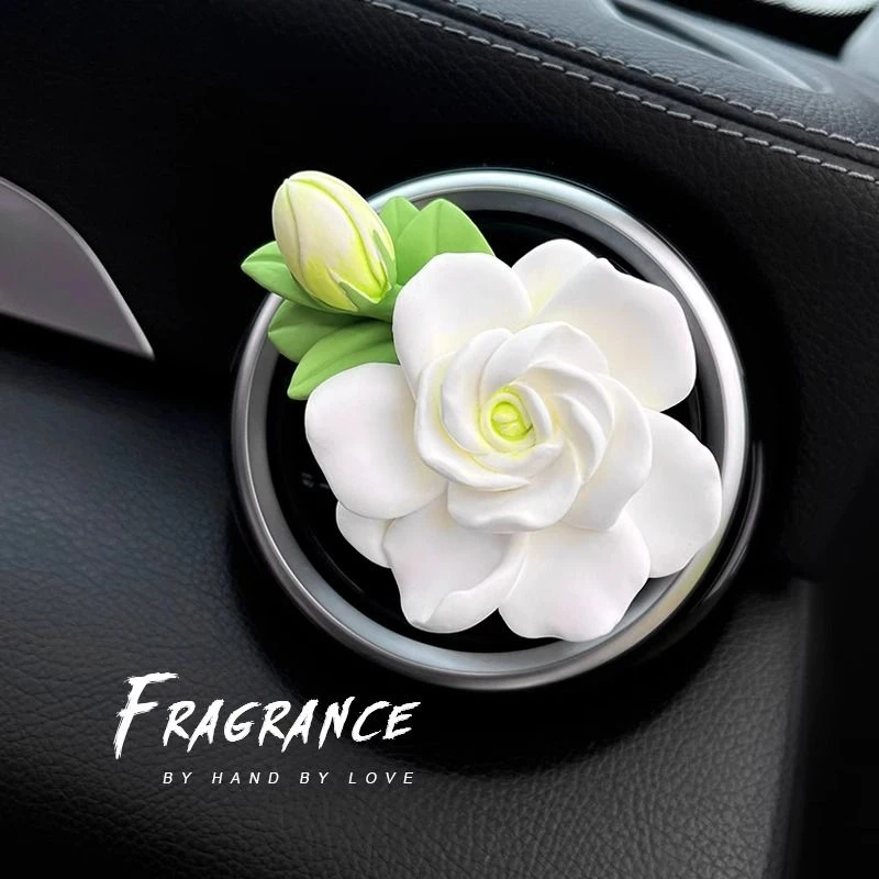 栀子花车载香薰车内花朵扩香石茉莉花空调出风口装饰香水摆件