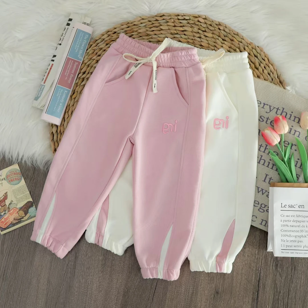 N2024儿童秋款卫裤女童宽松韩版字母刺绣休闲运动裤学生长裤子