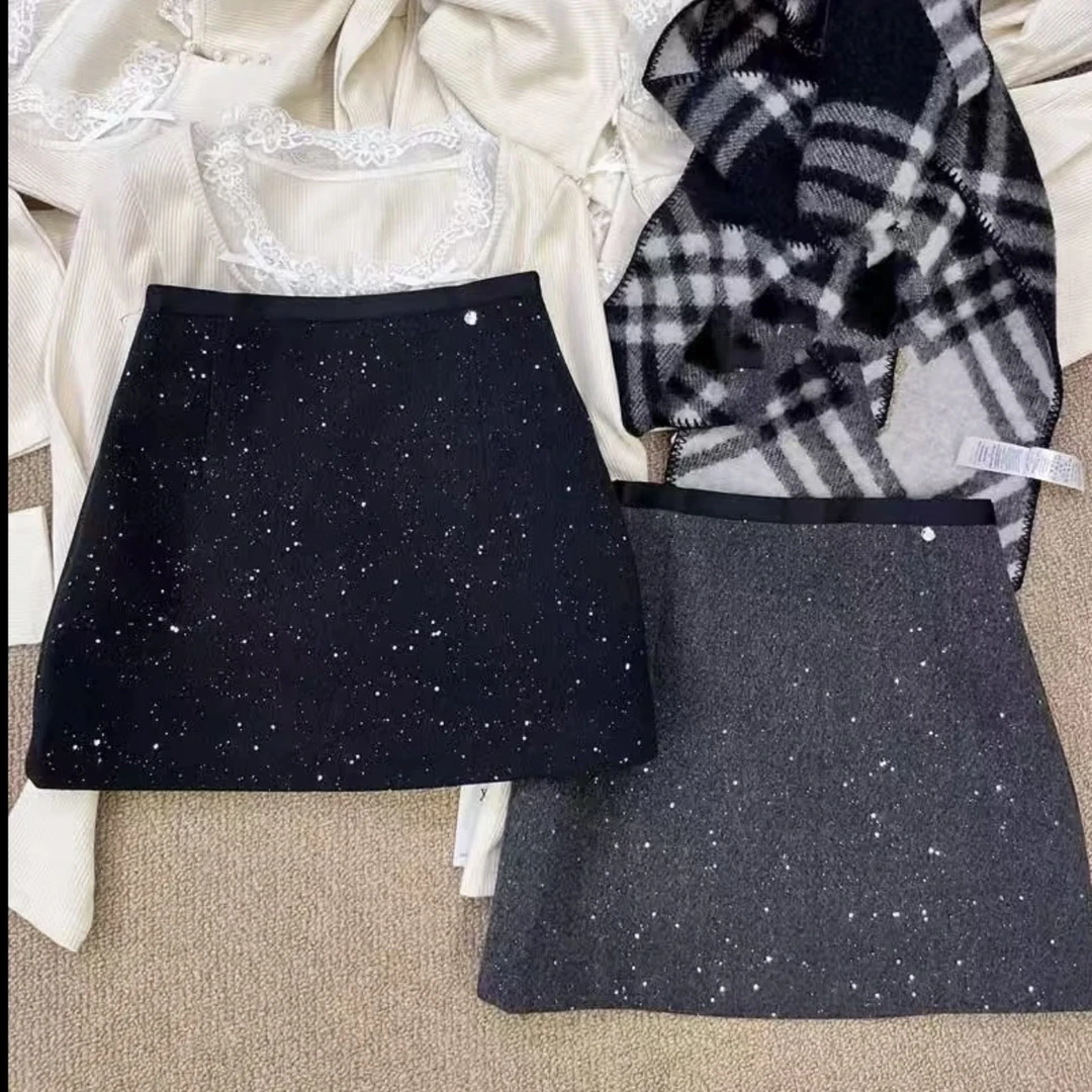达人甄选【冬日璀璨繁星】新款高腰a字呢子半裙韩系高级感显瘦短裙