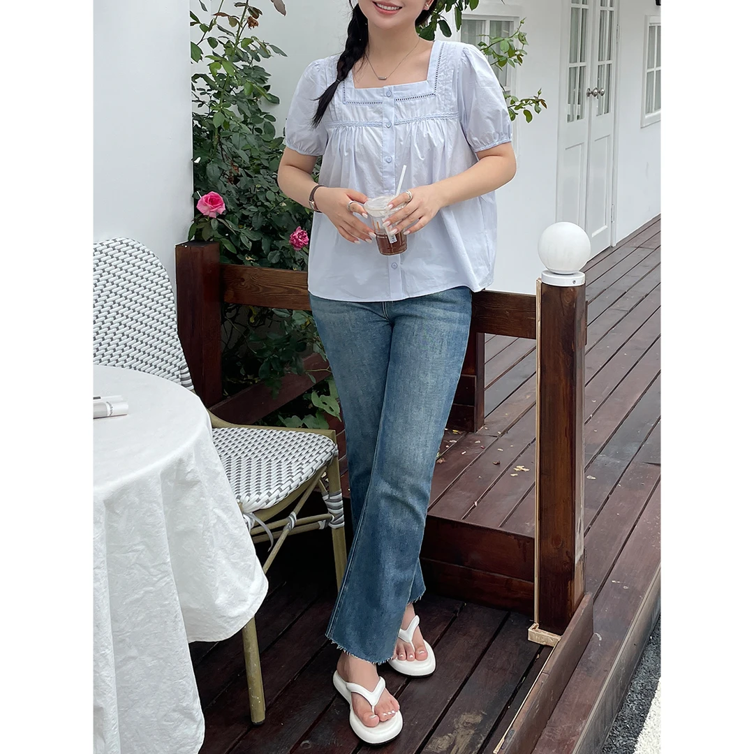 【现现专场】大码胖mm弹力直筒法棍裤女夏季遮胯显瘦九分牛仔裤