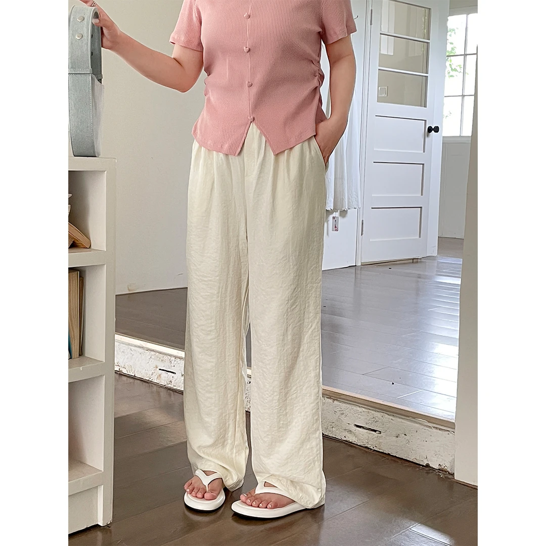 大码胖mm肌理感休闲裤子松弛感遮胯显瘦阔腿裤