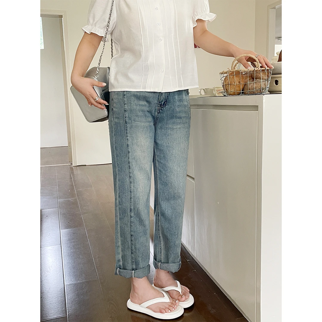 【现现专场】韩版高腰浅色直筒牛仔裤胖mm夏季新款显瘦遮肉百搭裤子
