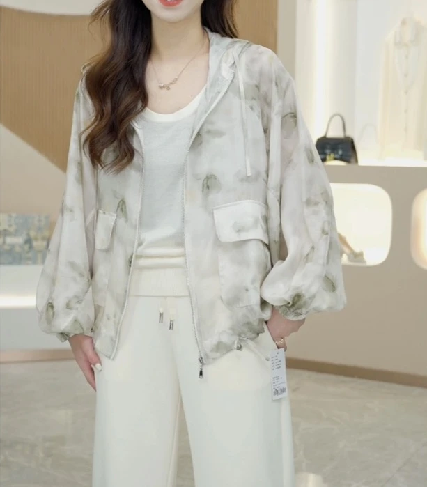 2024【商场同款】9姆米桑蚕丝清爽一夏桑防晒水墨风气质款时尚外套