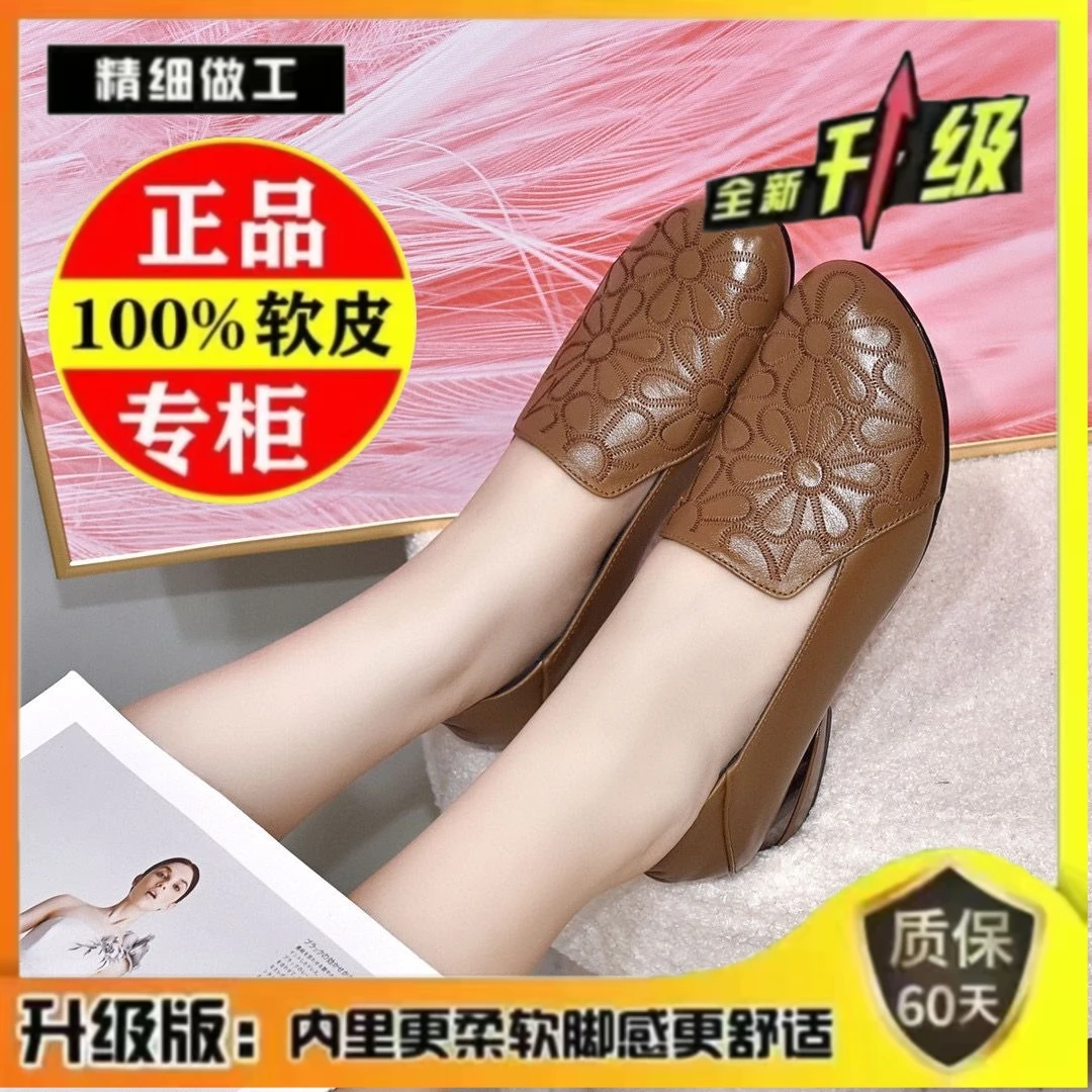2025秋季新款绣花芒果头中口舒适中老年百搭软底单鞋粗跟d04